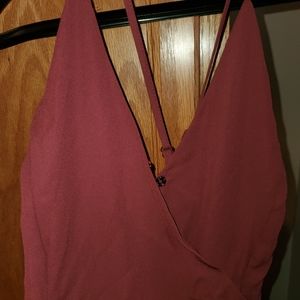 SHEIN -Lace Up Back Ruffled Wine Colored Hem Dress